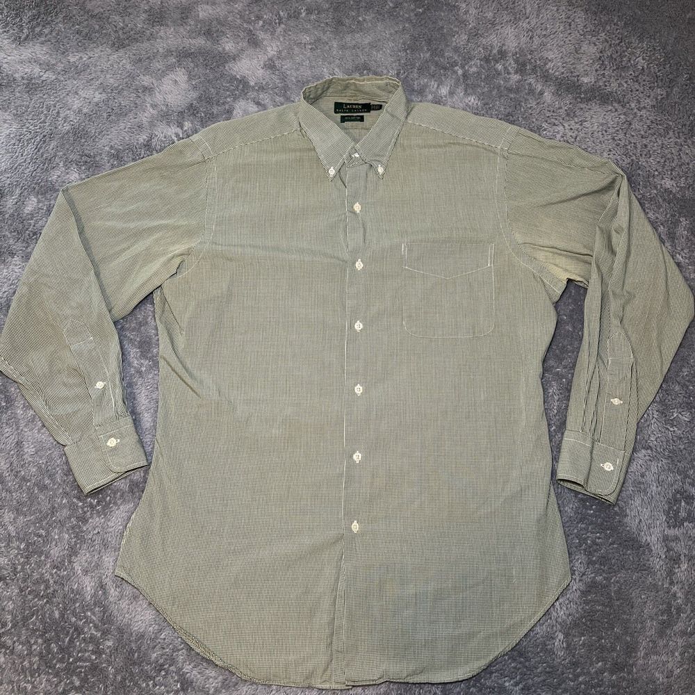 Lauren Ralph Lauren Men's 15.5 32/33 Long Sleeve Polo Shirt Green White Plaid - Picture 3 of 12